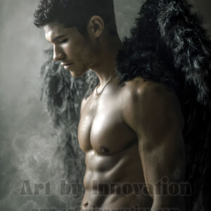 In this gallery, AI-generated dark angels handsome fallen angels with massive black and silver wings in gothic atmospheric settings. UHD digital art collection.
