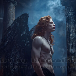 In this gallery, AI-generated dark angels handsome fallen angels with massive black and silver wings in gothic atmospheric settings. UHD digital art collection.