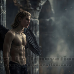 In this gallery, AI-generated dark angels handsome fallen angels with massive black and silver wings in gothic atmospheric settings. UHD digital art collection.
