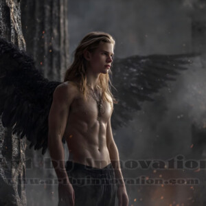 In this gallery, AI-generated dark angels handsome fallen angels with massive black and silver wings in gothic atmospheric settings. UHD digital art collection.