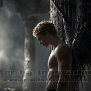In this gallery, AI-generated dark angels handsome fallen angels with massive black and silver wings in gothic atmospheric settings. UHD digital art collection.