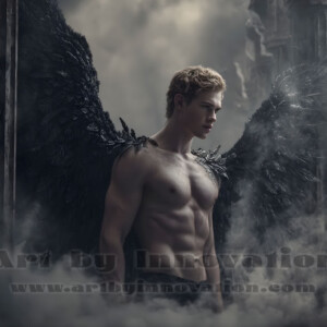 In this gallery, AI-generated dark angels handsome fallen angels with massive black and silver wings in gothic atmospheric settings. UHD digital art collection.