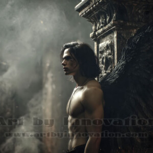 In this gallery, AI-generated dark angels handsome fallen angels with massive black and silver wings in gothic atmospheric settings. UHD digital art collection.