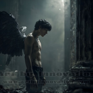 In this gallery, AI-generated dark angels handsome fallen angels with massive black and silver wings in gothic atmospheric settings. UHD digital art collection.