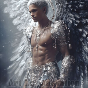 In this gallery, AI-generated dark angels handsome fallen angels with massive black and silver wings in gothic atmospheric settings. UHD digital art collection.