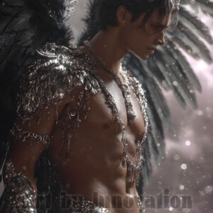 In this gallery, AI-generated dark angels handsome fallen angels with massive black and silver wings in gothic atmospheric settings. UHD digital art collection.