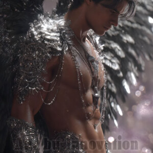 In this gallery, AI-generated dark angels handsome fallen angels with massive black and silver wings in gothic atmospheric settings. UHD digital art collection.