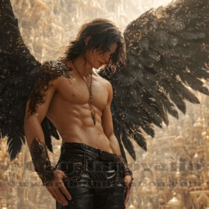 In this gallery, AI-generated dark angels handsome fallen angels with massive black and silver wings in gothic atmospheric settings. UHD digital art collection.