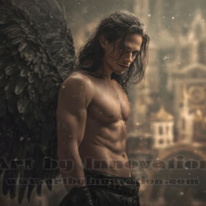 In this gallery, AI-generated dark angels handsome fallen angels with massive black and silver wings in gothic atmospheric settings. UHD digital art collection.