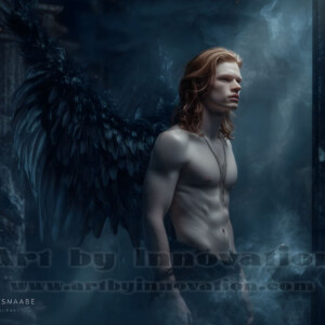 In this gallery, AI-generated dark angels handsome fallen angels with massive black and silver wings in gothic atmospheric settings. UHD digital art collection.