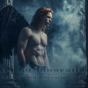 In this gallery, AI-generated dark angels handsome fallen angels with massive black and silver wings in gothic atmospheric settings. UHD digital art collection.