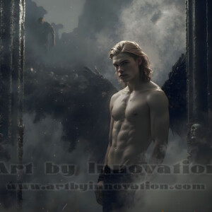 In this gallery, AI-generated dark angels handsome fallen angels with massive black and silver wings in gothic atmospheric settings. UHD digital art collection.