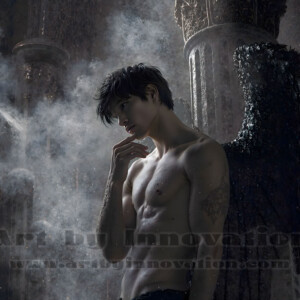 In this gallery, AI-generated dark angels handsome fallen angels with massive black and silver wings in gothic atmospheric settings. UHD digital art collection.