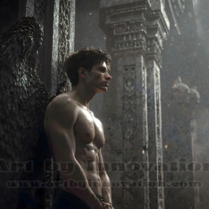 In this gallery, AI-generated dark angels handsome fallen angels with massive black and silver wings in gothic atmospheric settings. UHD digital art collection.