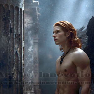 In this gallery, AI-generated dark angels handsome fallen angels with massive black and silver wings in gothic atmospheric settings. UHD digital art collection.