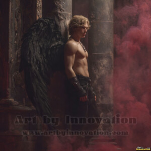 In this gallery, AI-generated dark angels handsome fallen angels with massive black and silver wings in gothic atmospheric settings. UHD digital art collection.