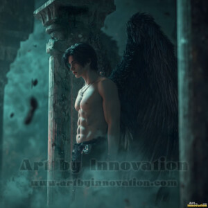 In this gallery, AI-generated dark angels handsome fallen angels with massive black and silver wings in gothic atmospheric settings. UHD digital art collection.