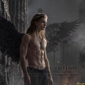 In this gallery, AI-generated dark angels handsome fallen angels with massive black and silver wings in gothic atmospheric settings. UHD digital art collection.