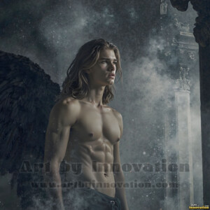 In this gallery, AI-generated dark angels handsome fallen angels with massive black and silver wings in gothic atmospheric settings. UHD digital art collection.