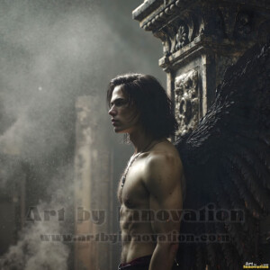 In this gallery, AI-generated dark angels handsome fallen angels with massive black and silver wings in gothic atmospheric settings. UHD digital art collection.