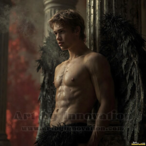 In this gallery, AI-generated dark angels handsome fallen angels with massive black and silver wings in gothic atmospheric settings. UHD digital art collection.