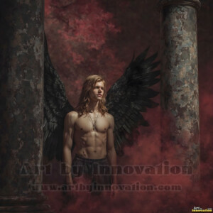In this gallery, AI-generated dark angels handsome fallen angels with massive black and silver wings in gothic atmospheric settings. UHD digital art collection.
