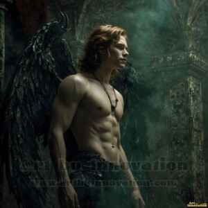 In this gallery, AI-generated dark angels handsome fallen angels with massive black and silver wings in gothic atmospheric settings. UHD digital art collection.