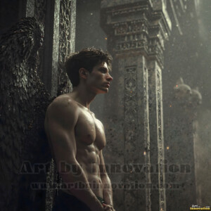 In this gallery, AI-generated dark angels handsome fallen angels with massive black and silver wings in gothic atmospheric settings. UHD digital art collection.