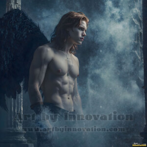 In this gallery, AI-generated dark angels handsome fallen angels with massive black and silver wings in gothic atmospheric settings. UHD digital art collection.