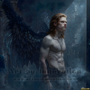 In this gallery, AI-generated dark angels handsome fallen angels with massive black and silver wings in gothic atmospheric settings. UHD digital art collection.