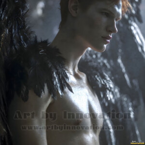 In this gallery, AI-generated dark angels handsome fallen angels with massive black and silver wings in gothic atmospheric settings. UHD digital art collection.