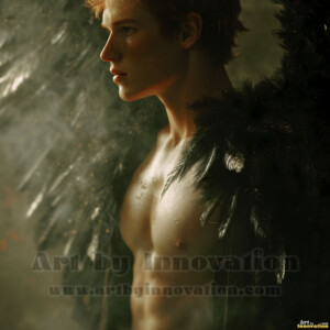 In this gallery, AI-generated dark angels handsome fallen angels with massive black and silver wings in gothic atmospheric settings. UHD digital art collection.