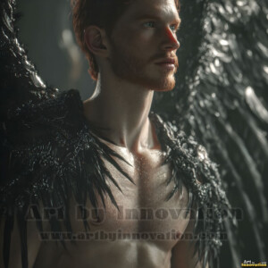 In this gallery, AI-generated dark angels handsome fallen angels with massive black and silver wings in gothic atmospheric settings. UHD digital art collection.