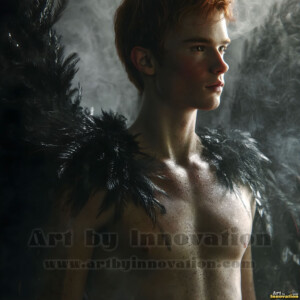 In this gallery, AI-generated dark angels handsome fallen angels with massive black and silver wings in gothic atmospheric settings. UHD digital art collection.
