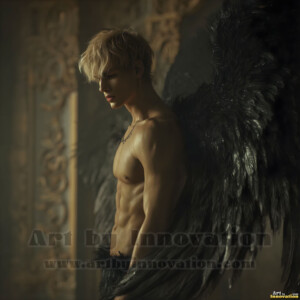 In this gallery, AI-generated dark angels handsome fallen angels with massive black and silver wings in gothic atmospheric settings. UHD digital art collection.