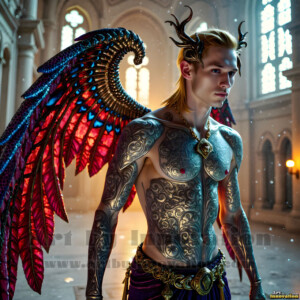 In this gallery, AI-generated dark angels handsome fallen angels with massive black and silver wings in gothic atmospheric settings. UHD digital art collection.