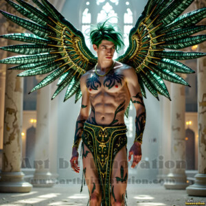 In this gallery, AI-generated dark angels handsome fallen angels with massive black and silver wings in gothic atmospheric settings. UHD digital art collection.