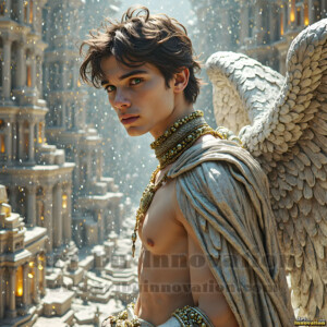 In this gallery, AI-generated dark angels handsome fallen angels with massive black and silver wings in gothic atmospheric settings. UHD digital art collection.