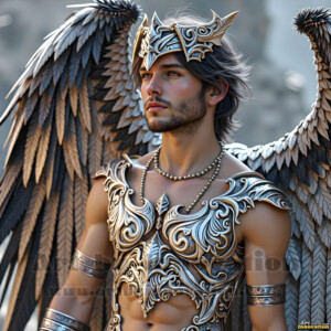 In this gallery, AI-generated dark angels handsome fallen angels with massive black and silver wings in gothic atmospheric settings. UHD digital art collection.