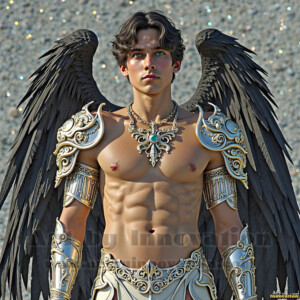 In this gallery, AI-generated dark angels handsome fallen angels with massive black and silver wings in gothic atmospheric settings. UHD digital art collection.