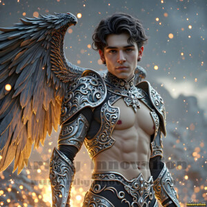 In this gallery, AI-generated dark angels handsome fallen angels with massive black and silver wings in gothic atmospheric settings. UHD digital art collection.
