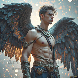 In this gallery, AI-generated dark angels handsome fallen angels with massive black and silver wings in gothic atmospheric settings. UHD digital art collection.