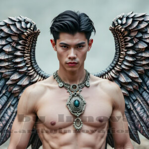 In this gallery, AI-generated dark angels handsome fallen angels with massive black and silver wings in gothic atmospheric settings. UHD digital art collection.