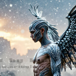 In this gallery, AI-generated dark angels handsome fallen angels with massive black and silver wings in gothic atmospheric settings. UHD digital art collection.