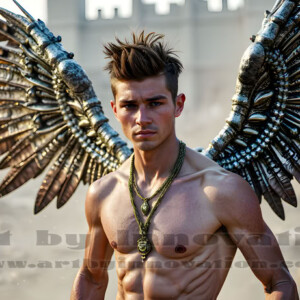 In this gallery, AI-generated dark angels handsome fallen angels with massive black and silver wings in gothic atmospheric settings. UHD digital art collection.