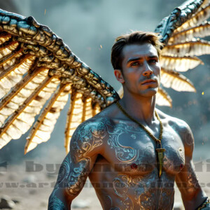 In this gallery, AI-generated dark angels handsome fallen angels with massive black and silver wings in gothic atmospheric settings. UHD digital art collection.