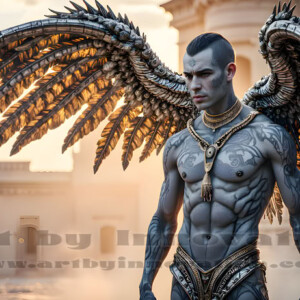 In this gallery, AI-generated dark angels handsome fallen angels with massive black and silver wings in gothic atmospheric settings. UHD digital art collection.