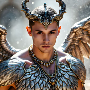 In this gallery, AI-generated dark angels handsome fallen angels with massive black and silver wings in gothic atmospheric settings. UHD digital art collection.