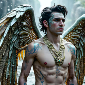 In this gallery, AI-generated dark angels handsome fallen angels with massive black and silver wings in gothic atmospheric settings. UHD digital art collection.