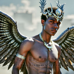 In this gallery, AI-generated dark angels handsome fallen angels with massive black and silver wings in gothic atmospheric settings. UHD digital art collection.